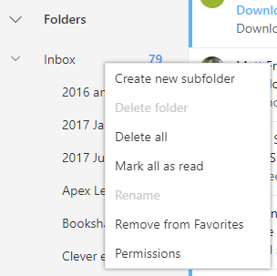 Create folder in Outlook Mail 